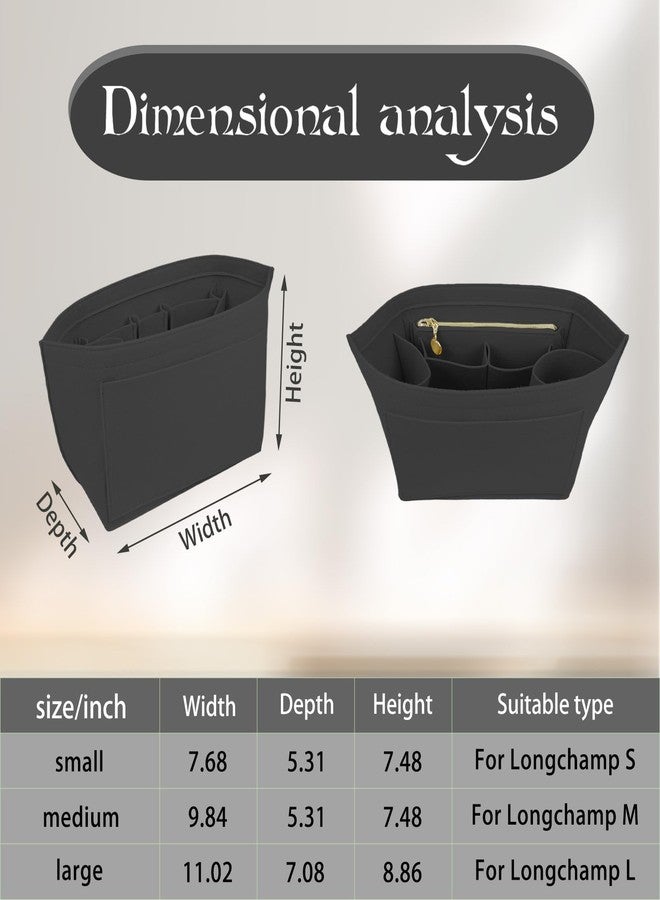 Lckaey purse organizer inserts with zipper shelf bag insert for longchamp tote organizar divider le pliage hand 026Aterrimus-L - Image 2